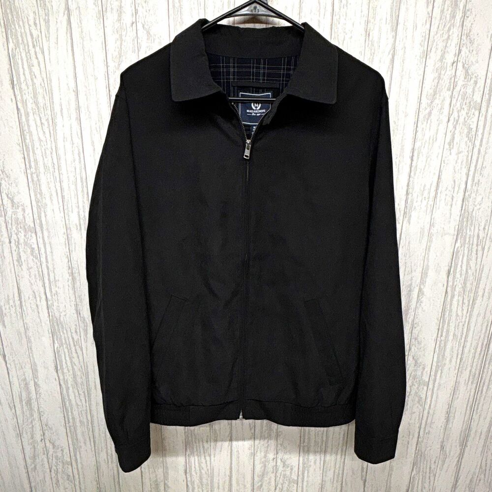 Mens Size M Magaschoni Black Zip Front Lined Jacket Polyester Nylon Shell